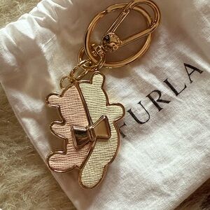 Furla Gold and Cream Bear Keychain
